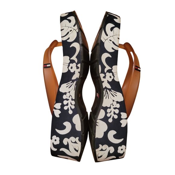 Tommy Hilfiger Platform Flip Flops 7M Navy White Floral Chunky 90s Y2K Sandals - Picture 8 of 11